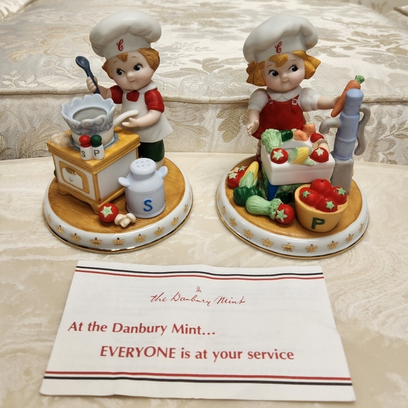 Campbell Soup Porcelain Figurine Kids Candleholder Set Danbury Mint 1998 w/Box - Picture 1 of 16